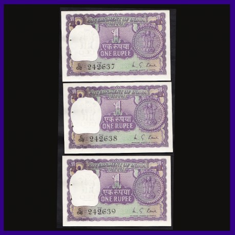A-35, 1976, BUNC Set of 3 One Rupee Notes, M.G.Kaul