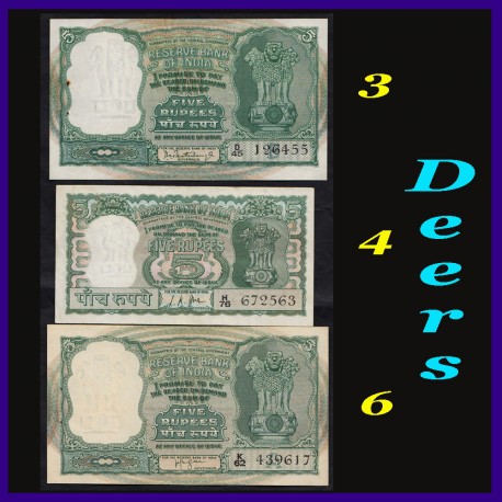 3 Deer, 4 Deer, 6 Deer Set of 3 Notes 5 Rs Notes