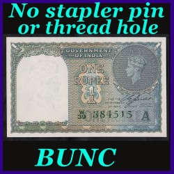 1940 BUNC Without Stapler Pin or Thread Hole C.E. Jones 1 Rupee British Note George VI