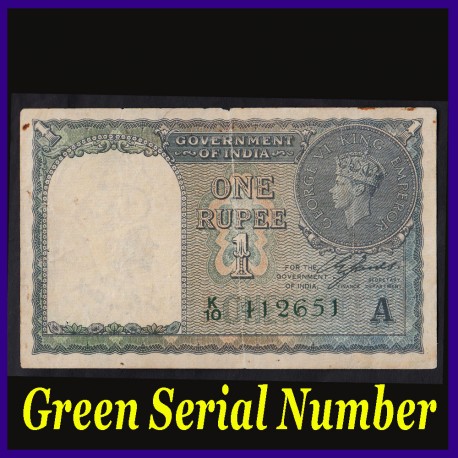 1940 Green Serial Number 1 Re Note C.E. Jones, George VI, British India