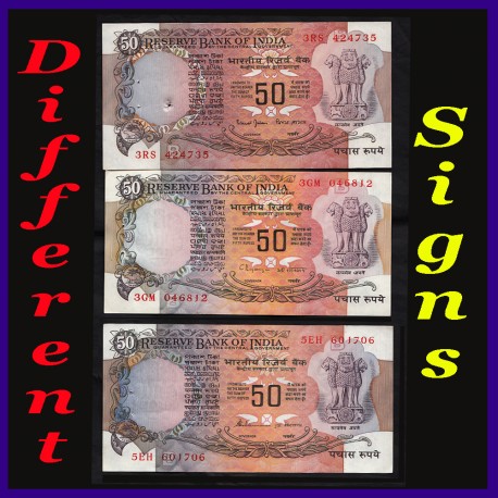 Set of 3 Different Signature 50 Rupees Notes
