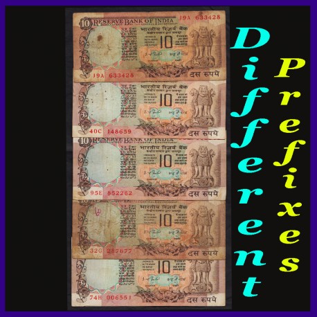 D-35, Set of 5, Different Prefix 10 Rs Notes I.G.Patel