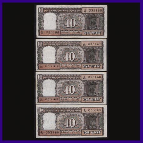 D-26, Set of 4 Notes In Series, 10 Rs Notes Signed By R.N.Malhotra