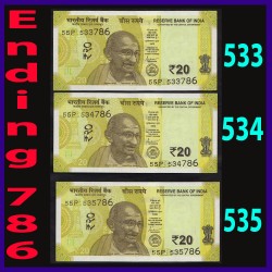 UNC Set of 3 Holy Numbered Notes 20 Rs